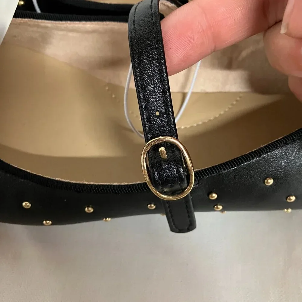 NWT Cat & Jack Kids' 4 Black Jo Slip-On Ballet Flats Embellished Buckle